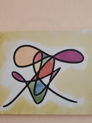 Framed abstract art 48x30 cm on yellow canvas like new
