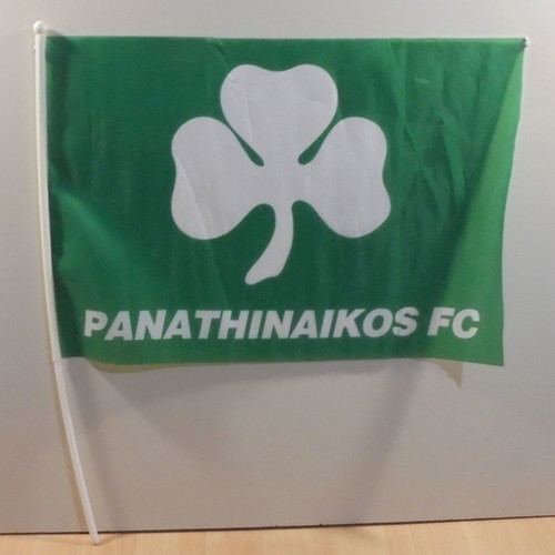 Panathinaikos FC advertising fabric flag used with plastic handle