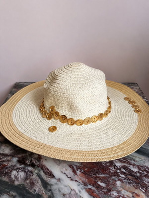 Straw Hat with Gold Details One Size new