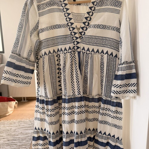 Vero Moda blue-white boho dress, 100% organic cotton, size S