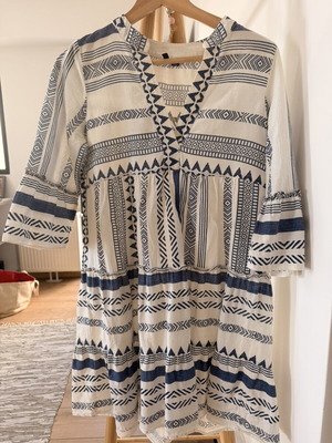 Vero Moda blue-white boho dress, 100% organic cotton, size S