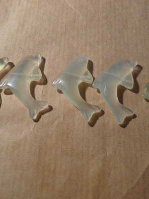 Semi-precious stones jade green carved, pack of 5, new
