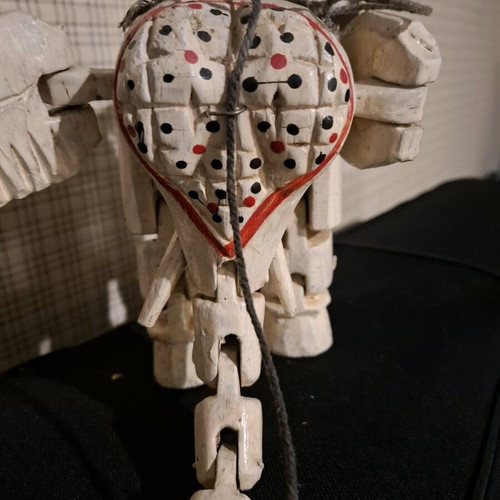 Wooden elephant marionette vintage ethnic handmade, used