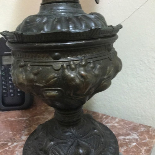 Antique lamp used with brass base and opaline shade