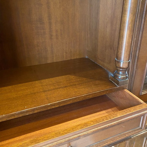 Handmade carved walnut display cabinet used, 1950s vintage