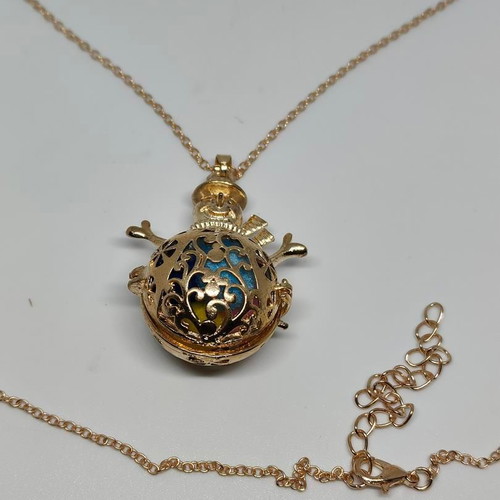 Snowman Pendant Necklace with Colorful Pom Poms like new, gold tone