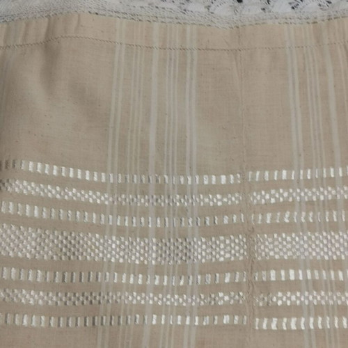 Pair of woven bed sheets with crochet lace used, 1950s era