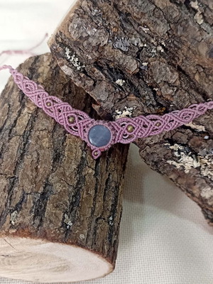 Macrame pink necklace handmade, new with semi-precious stone