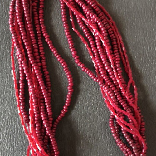 Necklace like new, handmade multistrand with red beads and marble-like stones