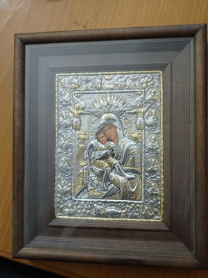 Silver Gilded Icon with Certificate like new, 30x25 cm