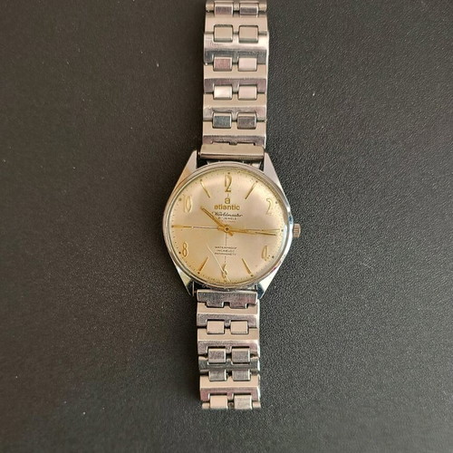 Atlantic Worldmaster Vintage men's watch used, silver tone