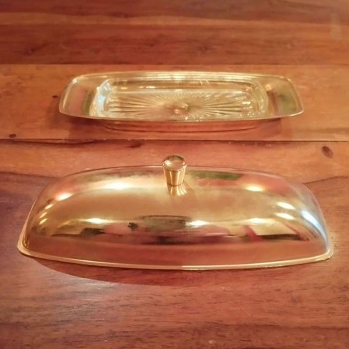 Vintage butter dish gold plated from 60s-70s new