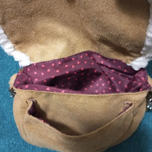 Shoulder bag new, beige and brown suede, spacious 20x14 cm