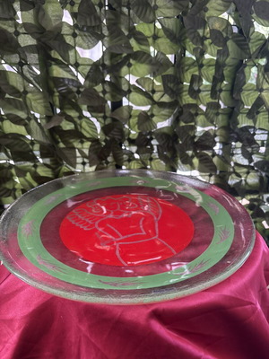 Vintage Glass Decorative Platter with Angel 34 cm like new