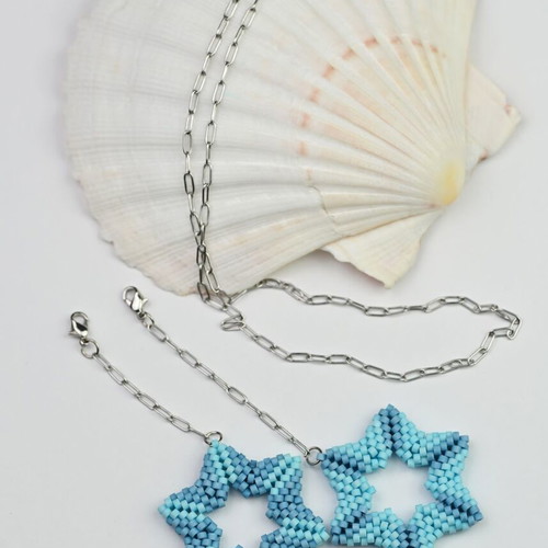 Necklace Two Stars in Blue made to order