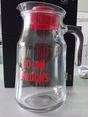 Go On Gordons glass pitcher new