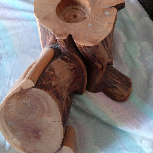 Wooden handmade decorative cedar candle holder large size made to order