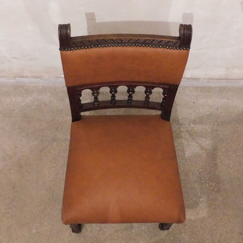 Carved chair with leather seat like new, French made
