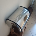 Metal bread box with two dents