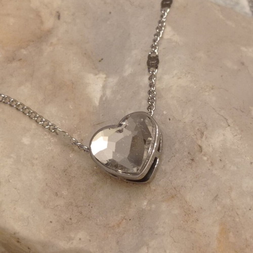 Stainless Steel Necklace with Heart Pendant and Crystal, new