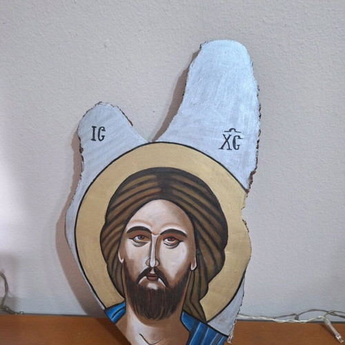 Jesus Christ icon new with egg tempera on wood panel 30x17