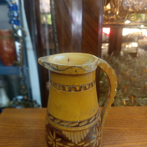 Wooden carved handmade jug like new with designs