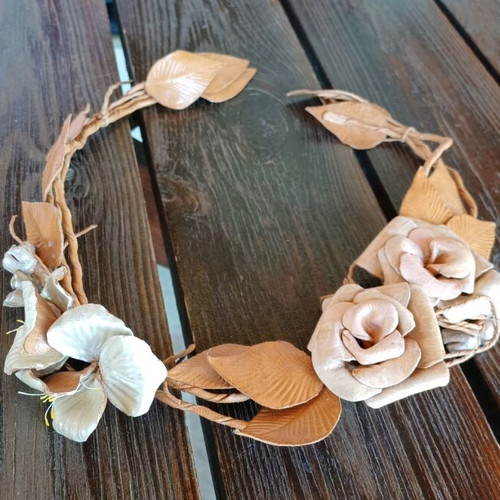 Bridal wreath with flowers new handmade leather