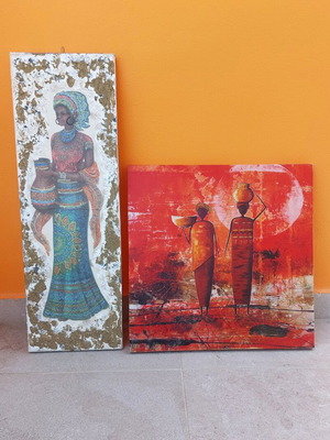 Canvas prints with African women figures, like new, set of two