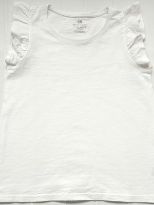H&M sleeveless top white with ruffles on shoulders used, size 134/140