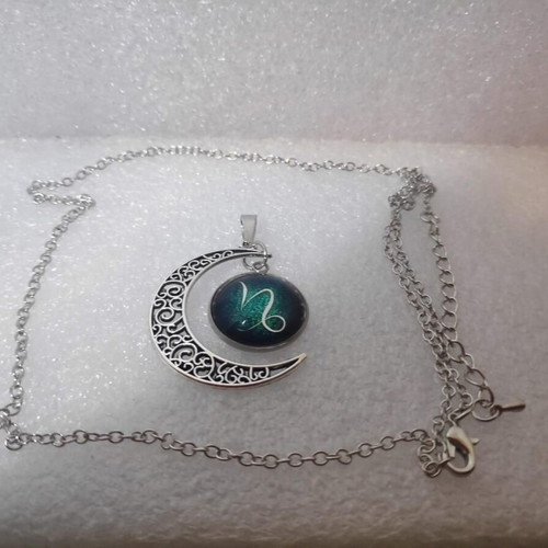 Capricorn Zodiac Crescent Moon Pendant Necklace like new