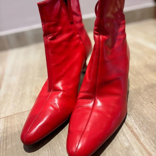 Zara leather kitten heels ankle boots like new, red, size 40
