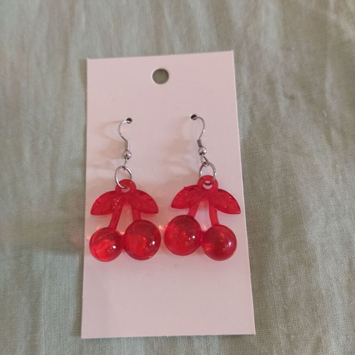 Cherry earrings new, red plastic summer style