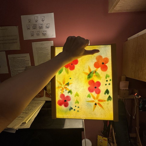 Ceiling room light with painted flowers