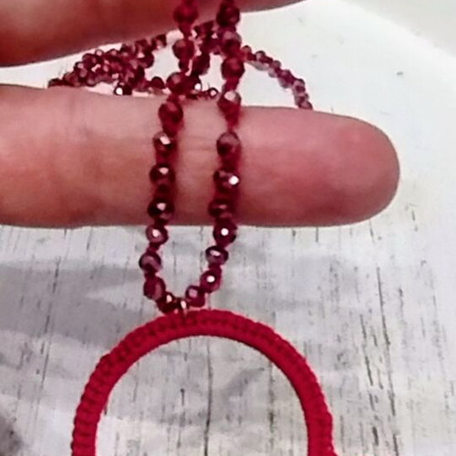 Handmade bracelets and long matching necklace new, burgundy