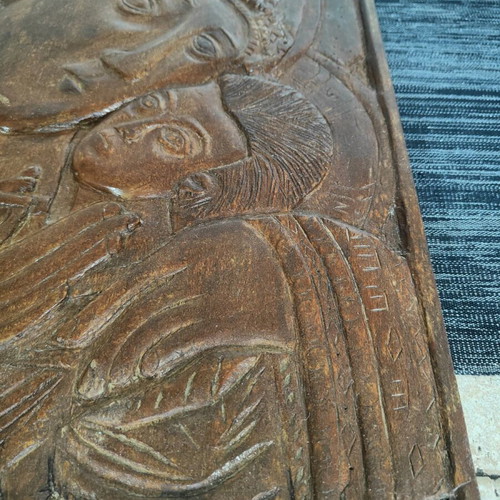 Huge wooden carved icon of the Virgin Mary with Christ
