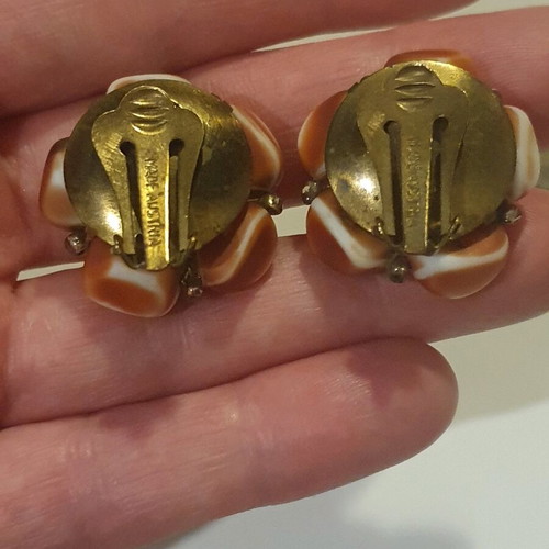 Vintage clip earrings used with natural stones, made in Austria