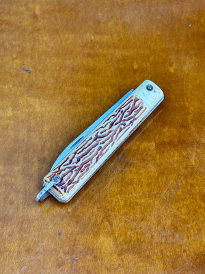 Vintage Tramontina folding knife from Brazil, used, decorative handle
