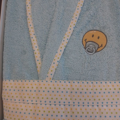 Children's bathrobe with hood new, sky blue with Smileyworld embroidery