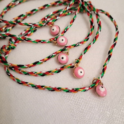 Gourakia bracelets new set of 5 with pink evil eyes