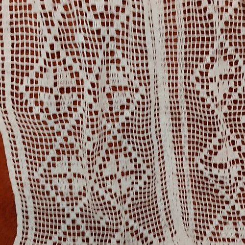 Handmade knitted cotton curtain white with fringes 70x85 cm