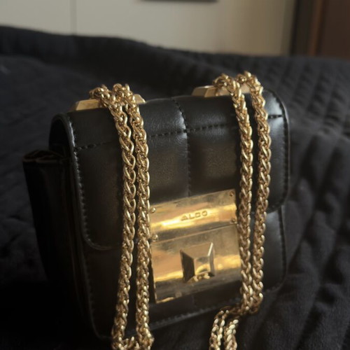 Aldo small black shoulder bag with gold chain used