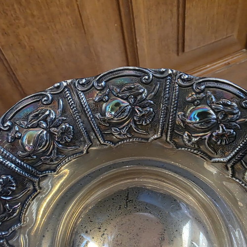 Silver platter 925 with pomegranates, new, 21 cm diameter