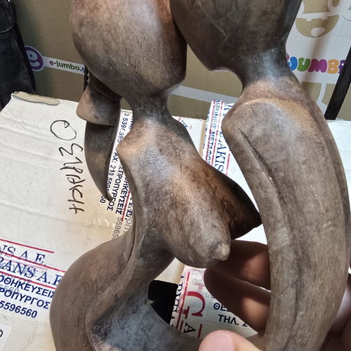 Wooden sculpture 'Loving Couple' handmade decorative art