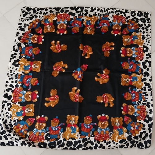 Vintage large scarf with teddy bears and animal print, new