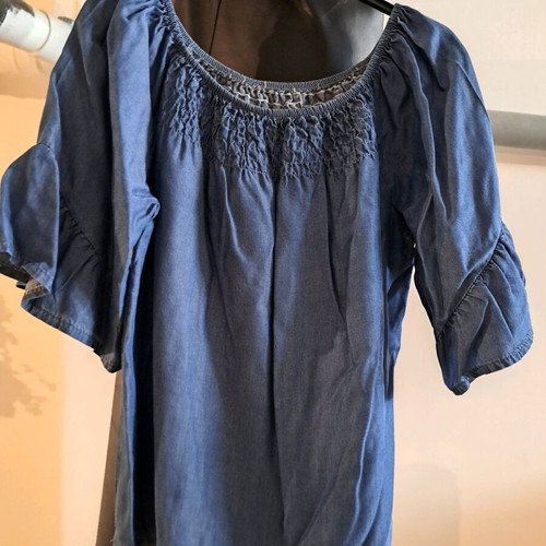 Women's short-sleeve blouse size L like new, gray and blue