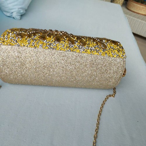 Evening shoulder and handheld bag new, gold with peacock