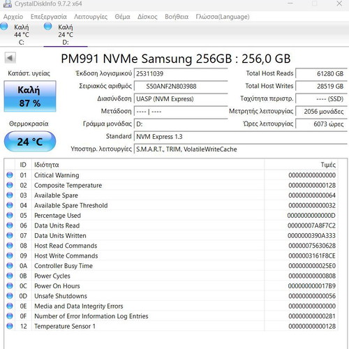 Samsung SSD 256GB PM991 M.2 2242 PCIe 3.0 x4 NVMe used