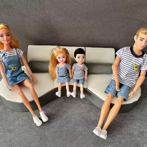 Designer white leather sofa with gray accent and cushions for Barbie