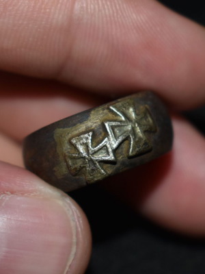 German double iron cross ring used, bronze