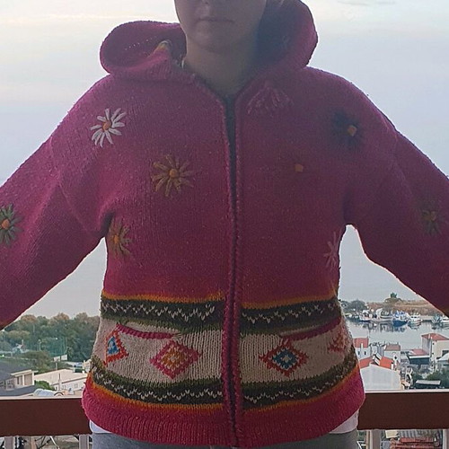 Handmade knitted wool cardigan pink multicolor like new